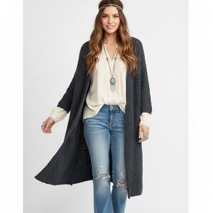 POL Anthropologie Gray Eyelash Knit Long Duster Cardigan Size M